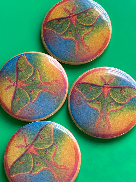 Luna Moth Risograph style 3 inch Pin-back Button