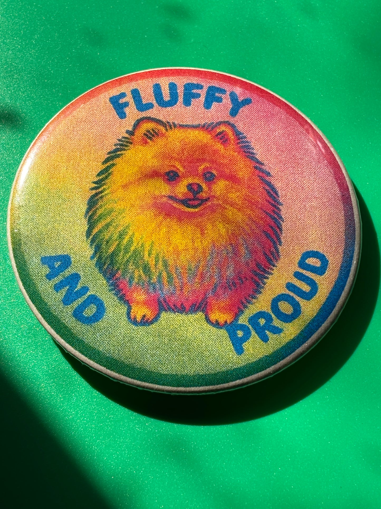 Fluffy and Proud Risograph 3 inch button