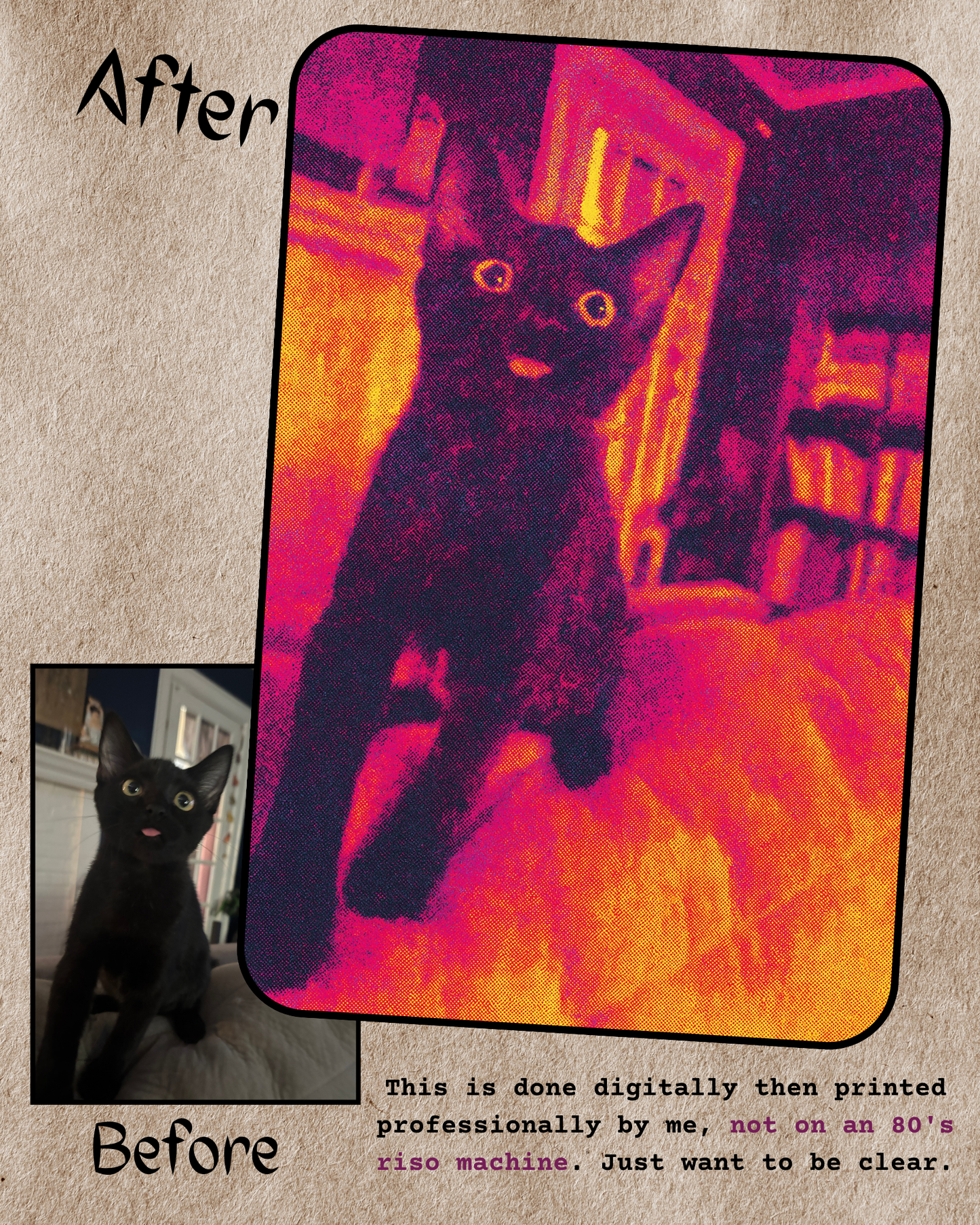 Custom Made Digital Risograph Pet Portrait