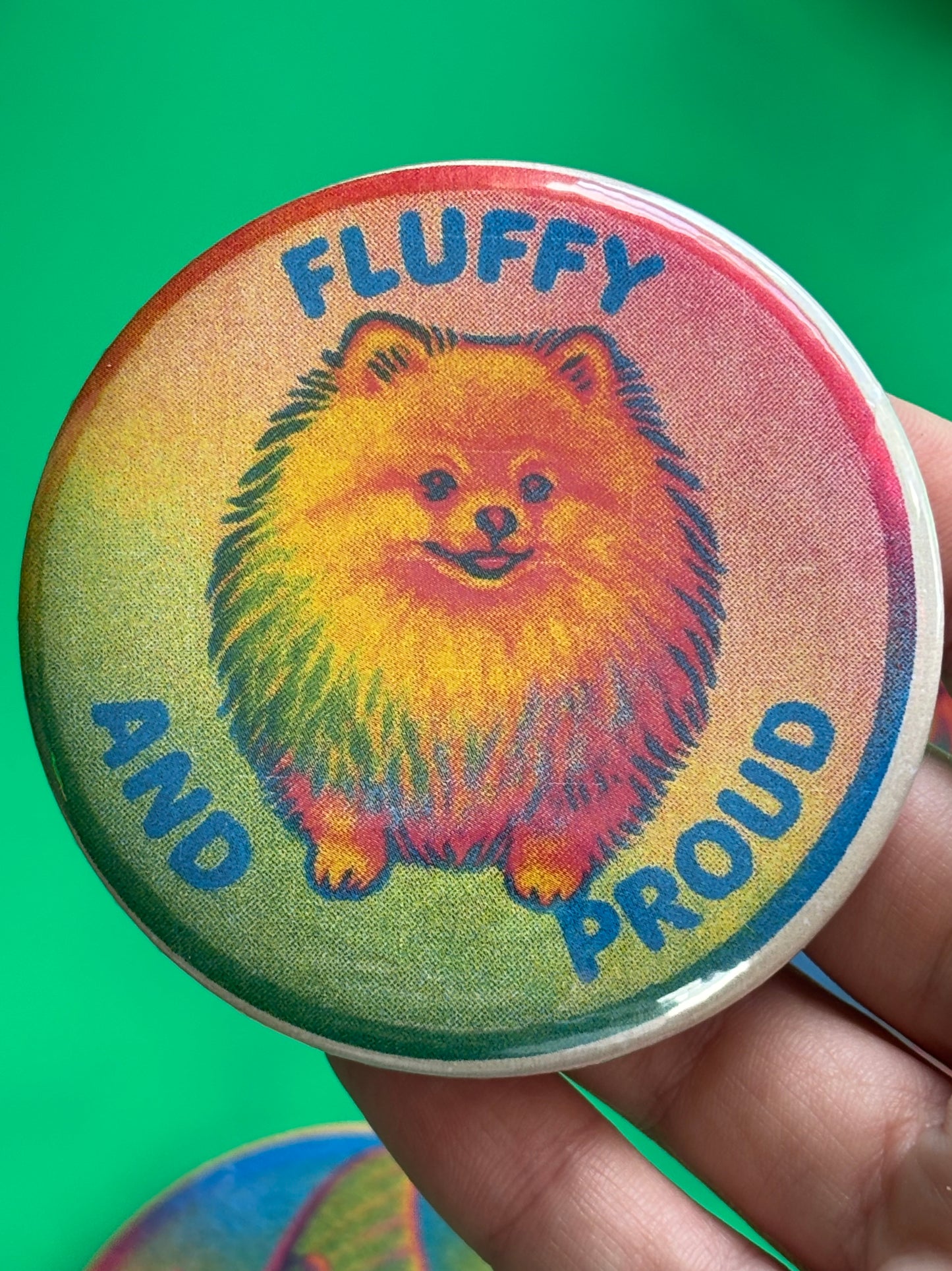 Fluffy and Proud Risograph 3 inch button