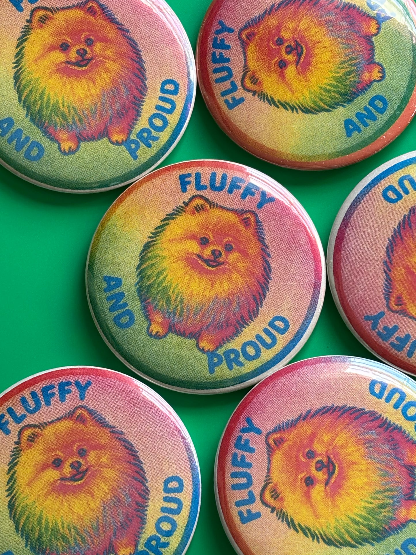Fluffy and Proud Risograph 3 inch button
