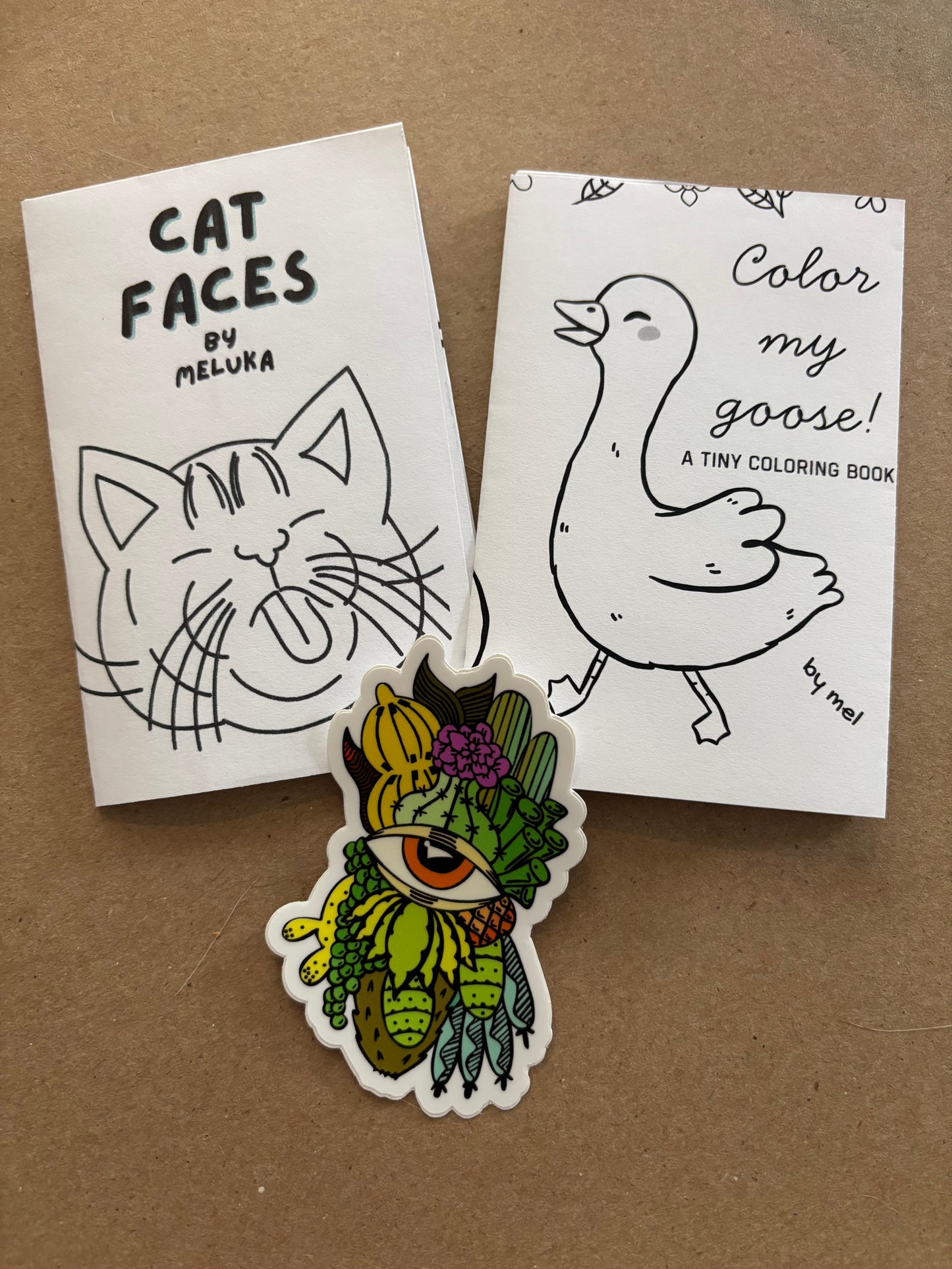 Color My Goose and Cat Faces tiny coloring book zines and sticker bundle (Copy)