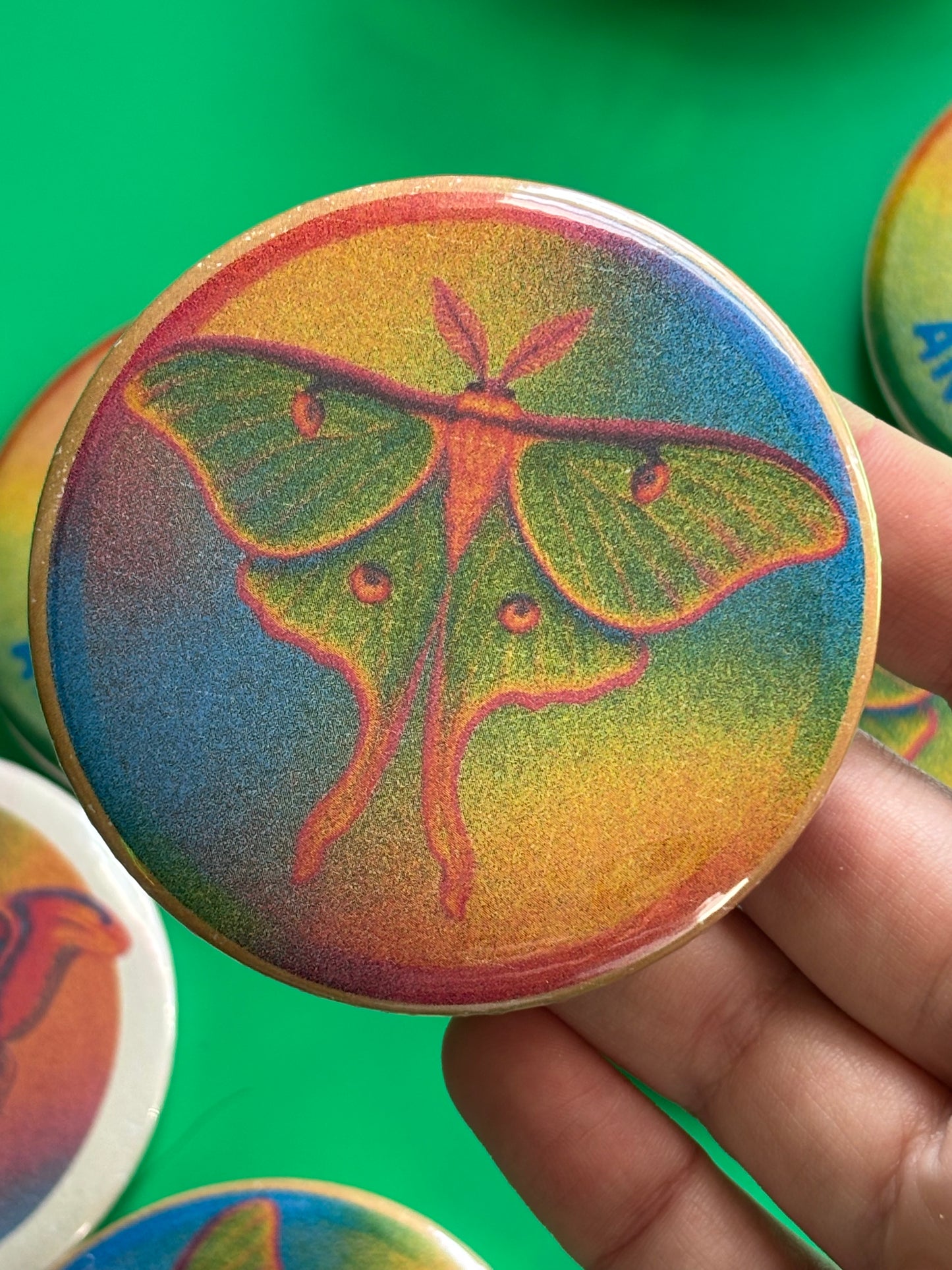 Luna Moth Risograph style 3 inch Pin-back Button