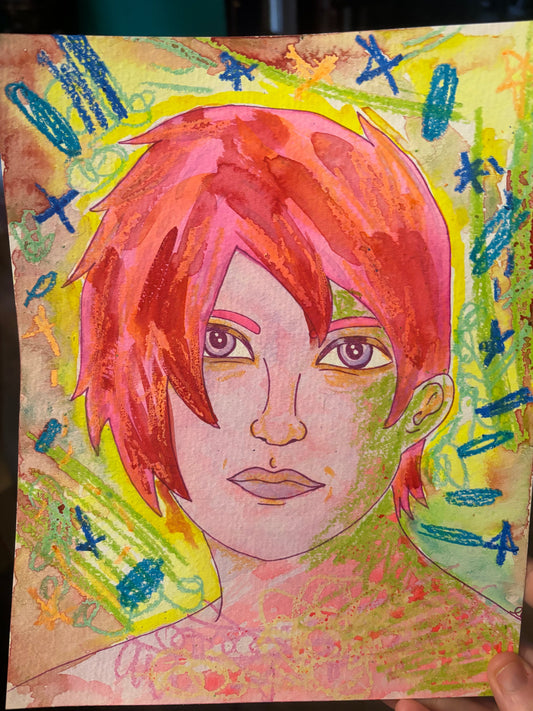 Original 8 by 10 inch mix media painting: Queer beauty