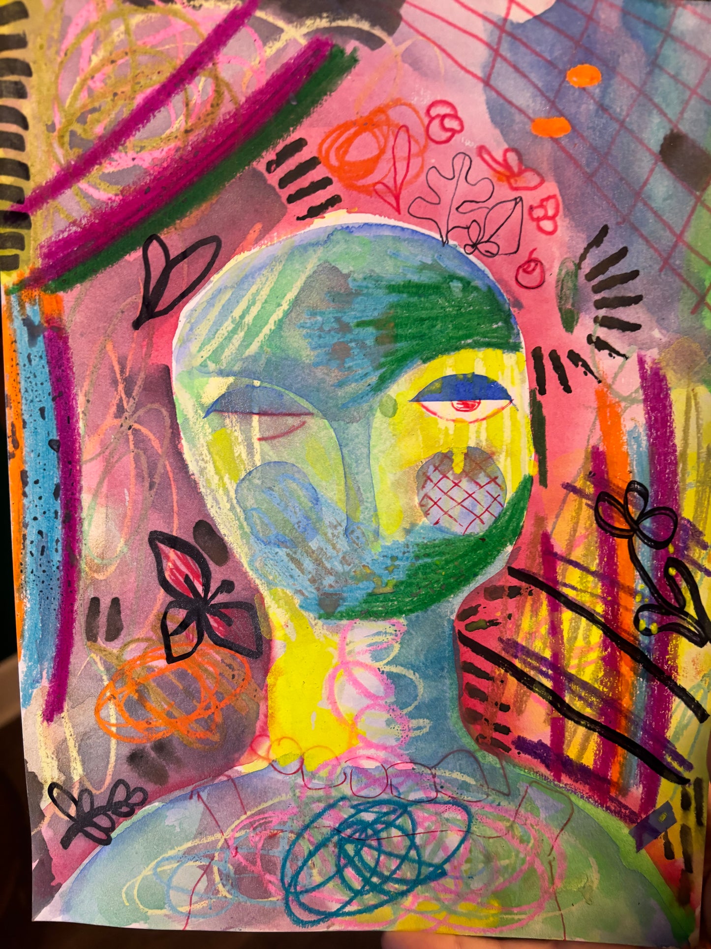 Original 9 by 11 inch mix media painting: Portrait of a  queer Latina