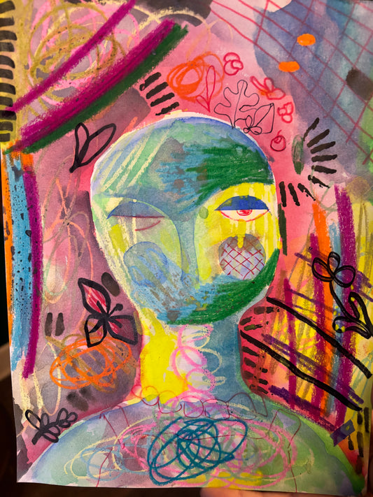 Original 9 by 11 inch mix media painting: Portrait of a  queer Latina